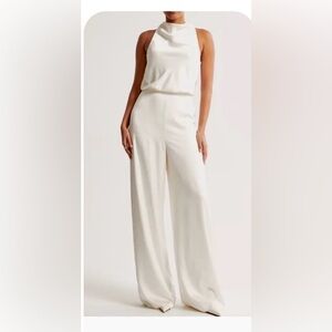 Abercrombie & Fitch White Satin Large Petite Jumpsuit